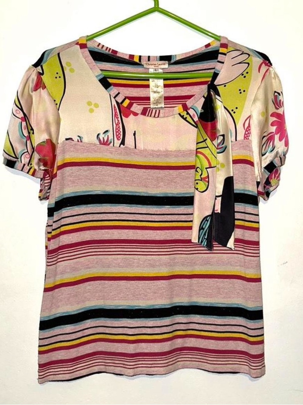 Christian Lacroix Bazar Silk & Viscose Mixed Media Floral Striped Top - L